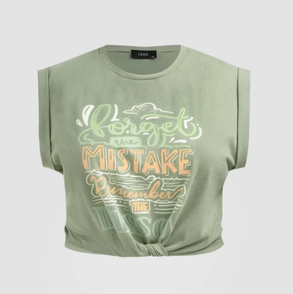 Cider Green Muscle Tee Crop with Tie Front